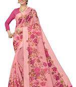 Pink woven cotton saree with blouse