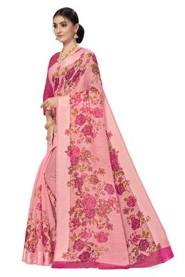 Pink woven cotton saree with blouse 2