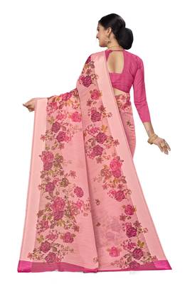 Pink woven cotton saree with blouse 3