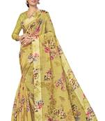 Olive woven cotton saree with blouse