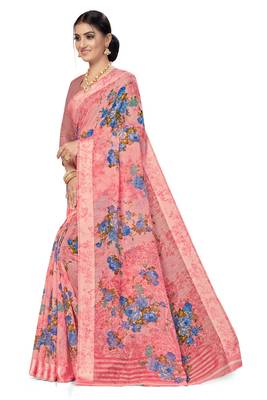 Pink woven cotton saree with blouse 2