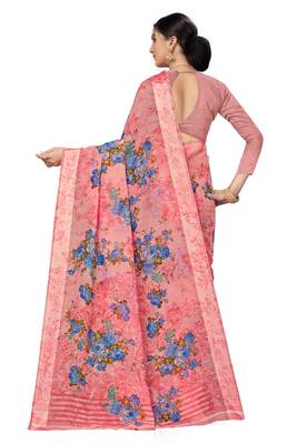 Pink woven cotton saree with blouse 3