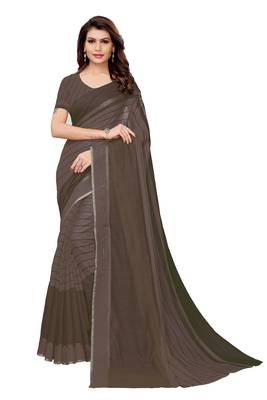 Brown woven cotton saree with blouse 1