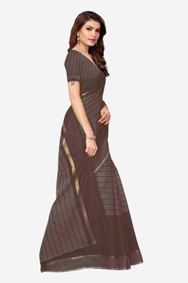Brown woven cotton saree with blouse 3