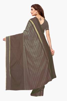 Brown woven cotton saree with blouse 4