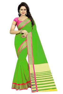 Green woven cotton saree with blouse 1