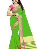 Green woven cotton saree with blouse