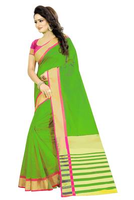 Green woven cotton saree with blouse 2