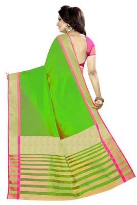 Green woven cotton saree with blouse 3