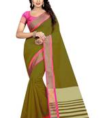 Green Woven Cotton Saree With Blouse
