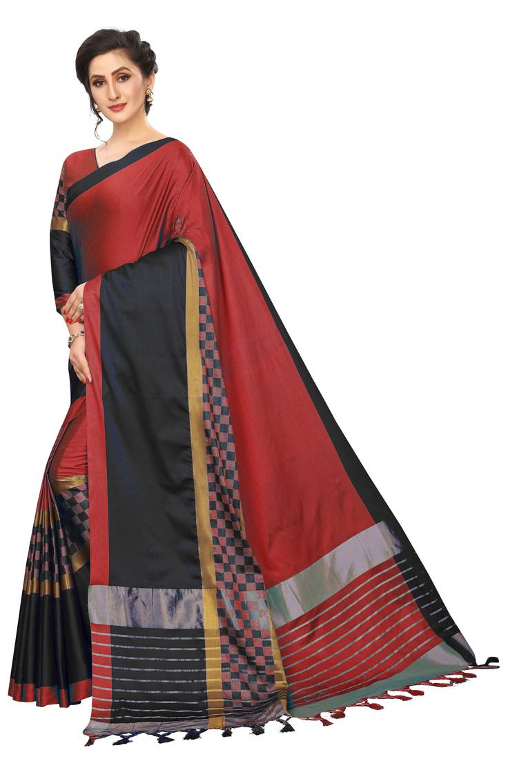 Multicolor woven cotton saree with blouse