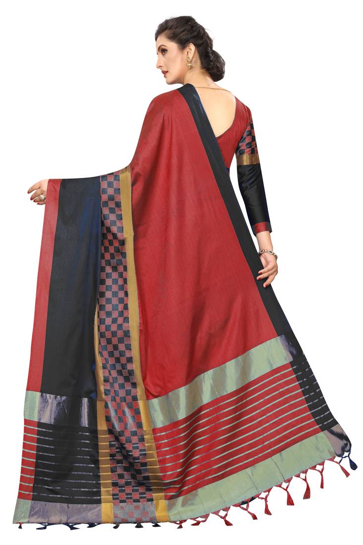 Multicolor woven cotton saree with blouse