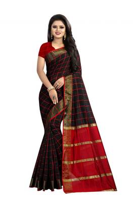 Black woven cotton saree with blouse 1