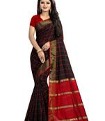 Black woven cotton saree with blouse