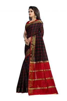 Black woven cotton saree with blouse 2
