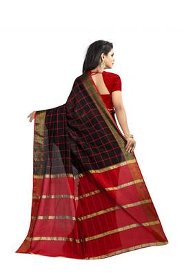 Black woven cotton saree with blouse 3