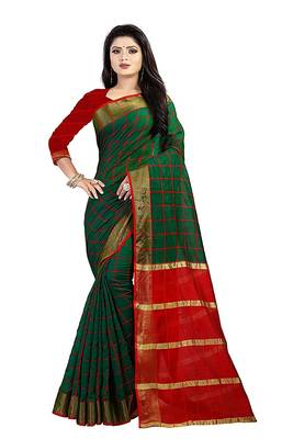 Green Woven Cotton Saree With Blouse 1