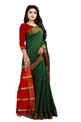 Green Woven Cotton Saree With Blouse 2