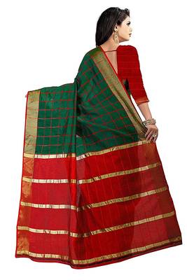Green Woven Cotton Saree With Blouse 4