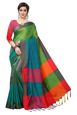 Multicolor woven cotton saree with blouse 1