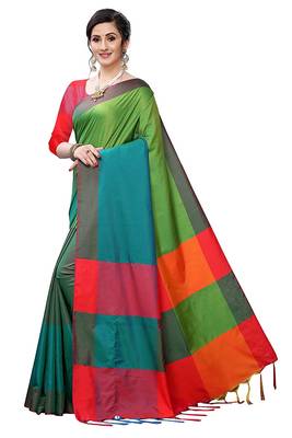 Multicolor woven cotton saree with blouse 2