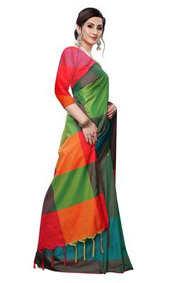 Multicolor woven cotton saree with blouse 3