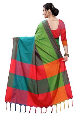 Multicolor woven cotton saree with blouse 4