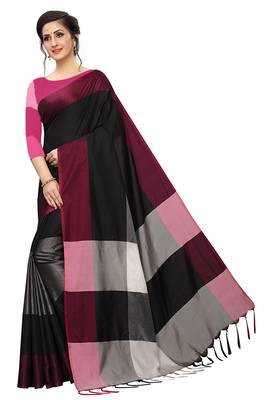 Multicolor woven cotton saree with blouse 3