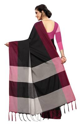 Multicolor woven cotton saree with blouse 4