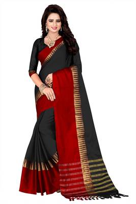 Black woven cotton saree with blouse 1