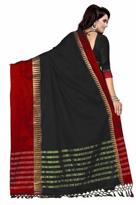 Black woven cotton saree with blouse 2