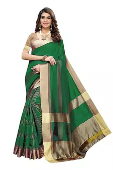 Green Woven Cotton Saree With Blouse
