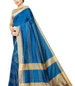 Blue Woven Cotton Saree With Blouse