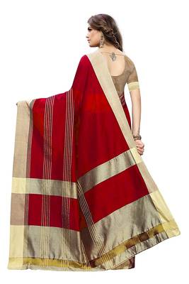 Red woven cotton saree with blouse 3