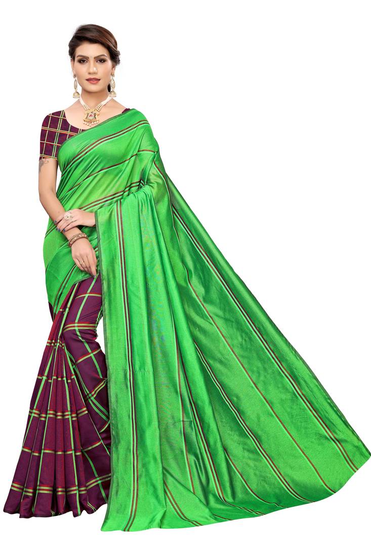 Multicolor woven cotton saree with blouse