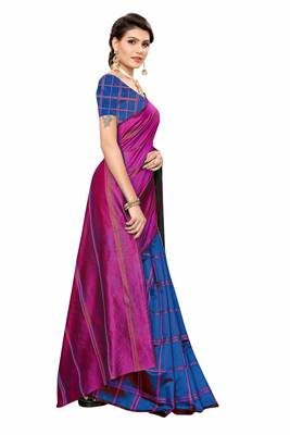 Multicolor woven cotton saree with blouse 3