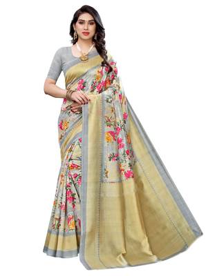 Multicolor printed art silk saree with blouse 1
