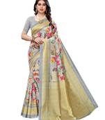 Multicolor printed art silk saree with blouse