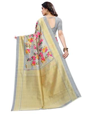 Multicolor printed art silk saree with blouse 2