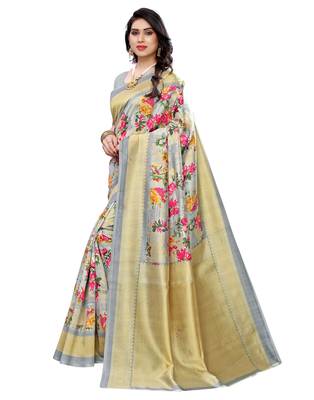 Multicolor printed art silk saree with blouse 3