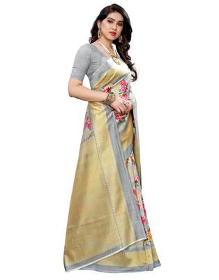 Multicolor printed art silk saree with blouse 4