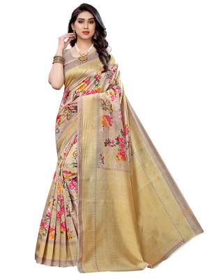 Multicolor printed art silk saree with blouse 1