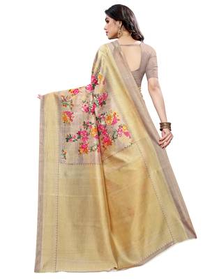 Multicolor printed art silk saree with blouse 2