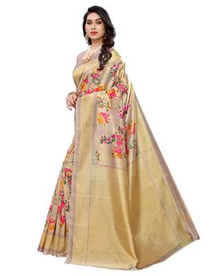 Multicolor printed art silk saree with blouse 3