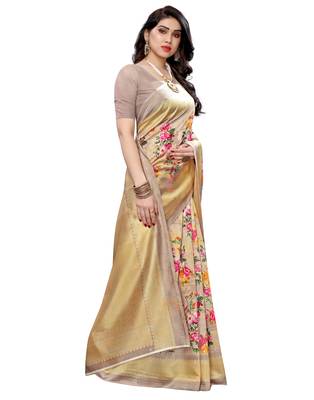 Multicolor printed art silk saree with blouse 4