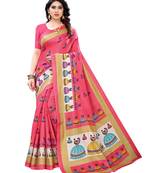 Peach printed art silk saree with blouse