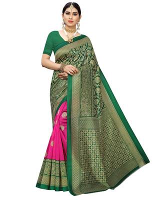 Multicolor printed art silk saree with blouse 1