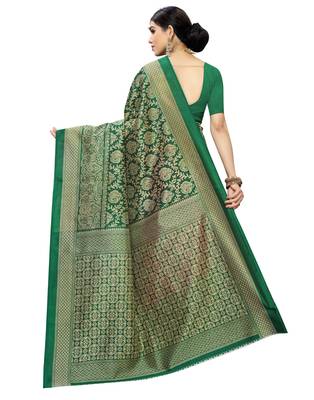Multicolor printed art silk saree with blouse 2
