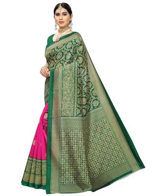 Multicolor printed art silk saree with blouse 3