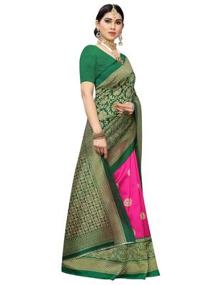 Multicolor printed art silk saree with blouse 4